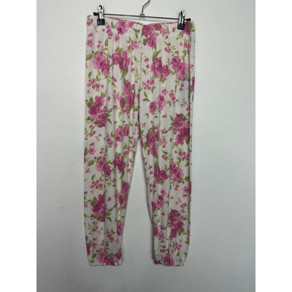 Michael Lauren Sz XS Floral Cropped Sweatpants Pink Pull On Elastic Waist NWT